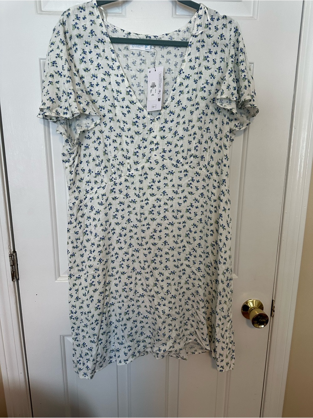 NWT Primark White Dress with Blue Floral Print